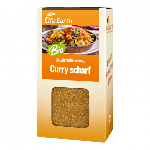 Bio Curry scharf Gewürzmischung von Life Earth Verpackung