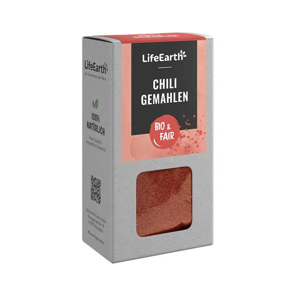Fairtrade Bio Chili gemahlen von Life Earth Verpackung