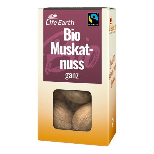 Fairtrade Bio Muskatnuss ganz von Life Earth Verpackung