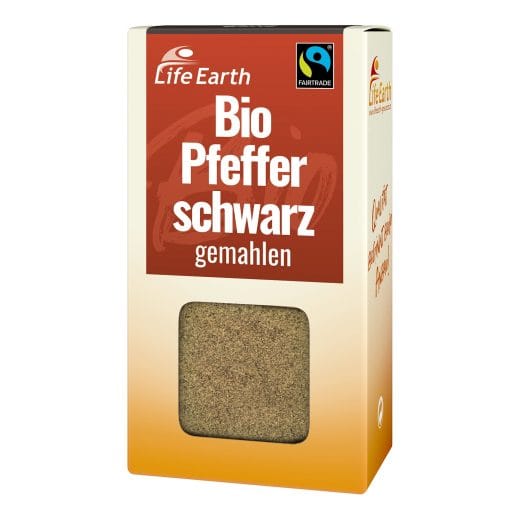 Fairtrade Bio Pfeffer schwarz gemahlen von Life Earth Verpackung