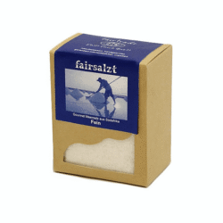 Fairtrade Meersalz feinkörnig von fairsalzt in der 500 Gramm Schachtel