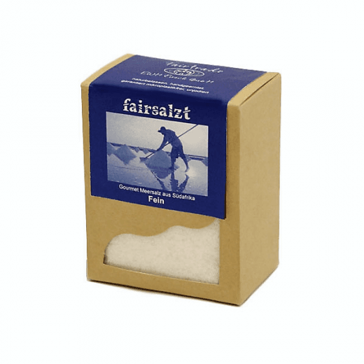 Fairtrade Meersalz feinkörnig von fairsalzt in der 500 Gramm Schachtel