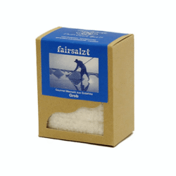 Fairtrade Meersalz grobkörnig von fairsalzt in der 500 Gramm Schachtel