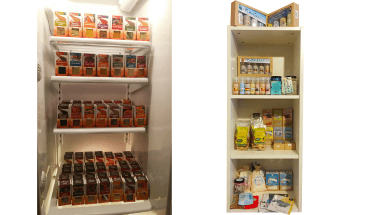 URFair Shop Selbstabholung Sortiment Life Earth Gewürze im Kühlschrank-Regal & Khoi San Salze, Bio Uganda Trockenfrüchte & Cards from Africa Grußkarten im Regal