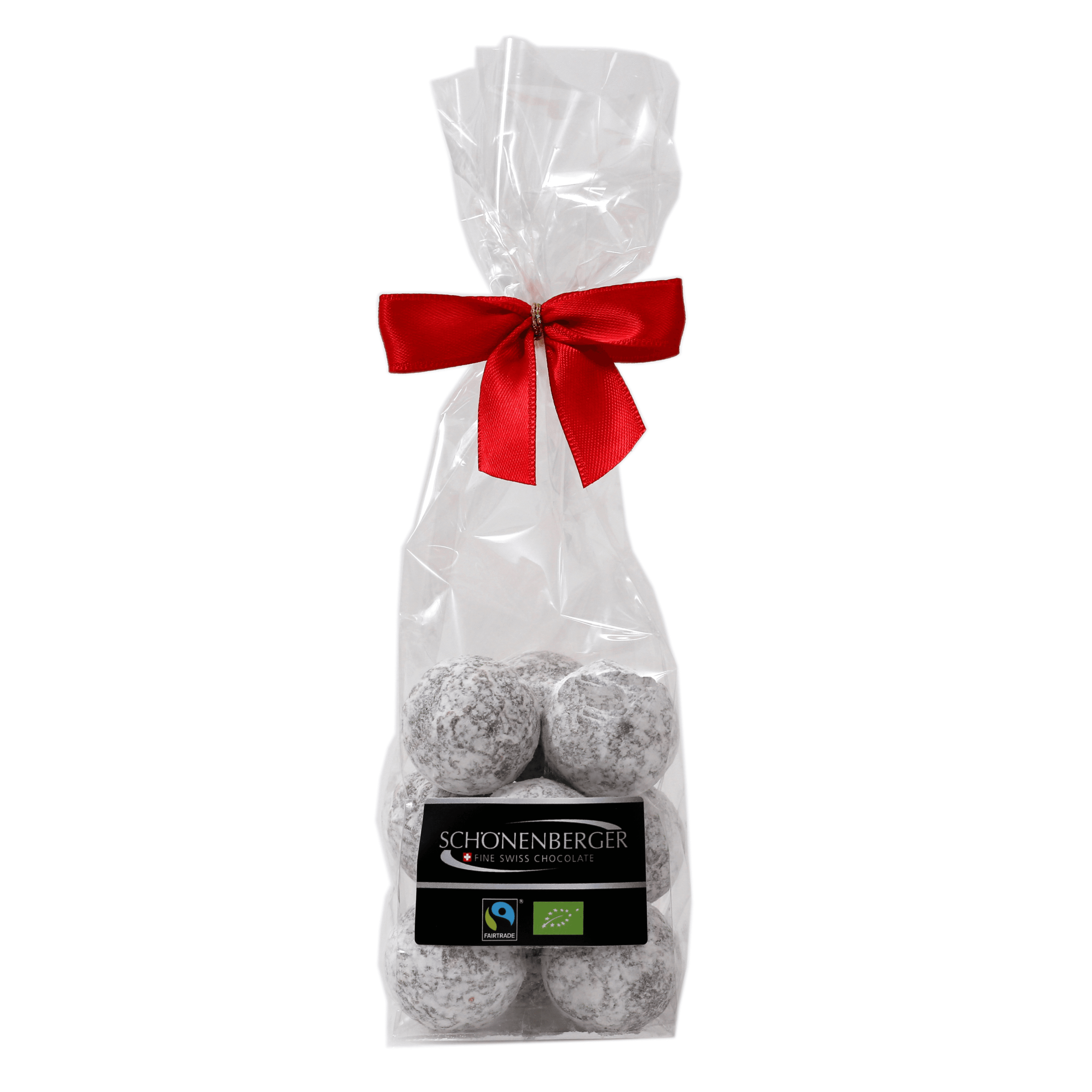 Fairtrade Bio Champagner Pralinen mit Vollmilchschokolade von Schönenberger aus der Schweiz im Cellophanbeutel