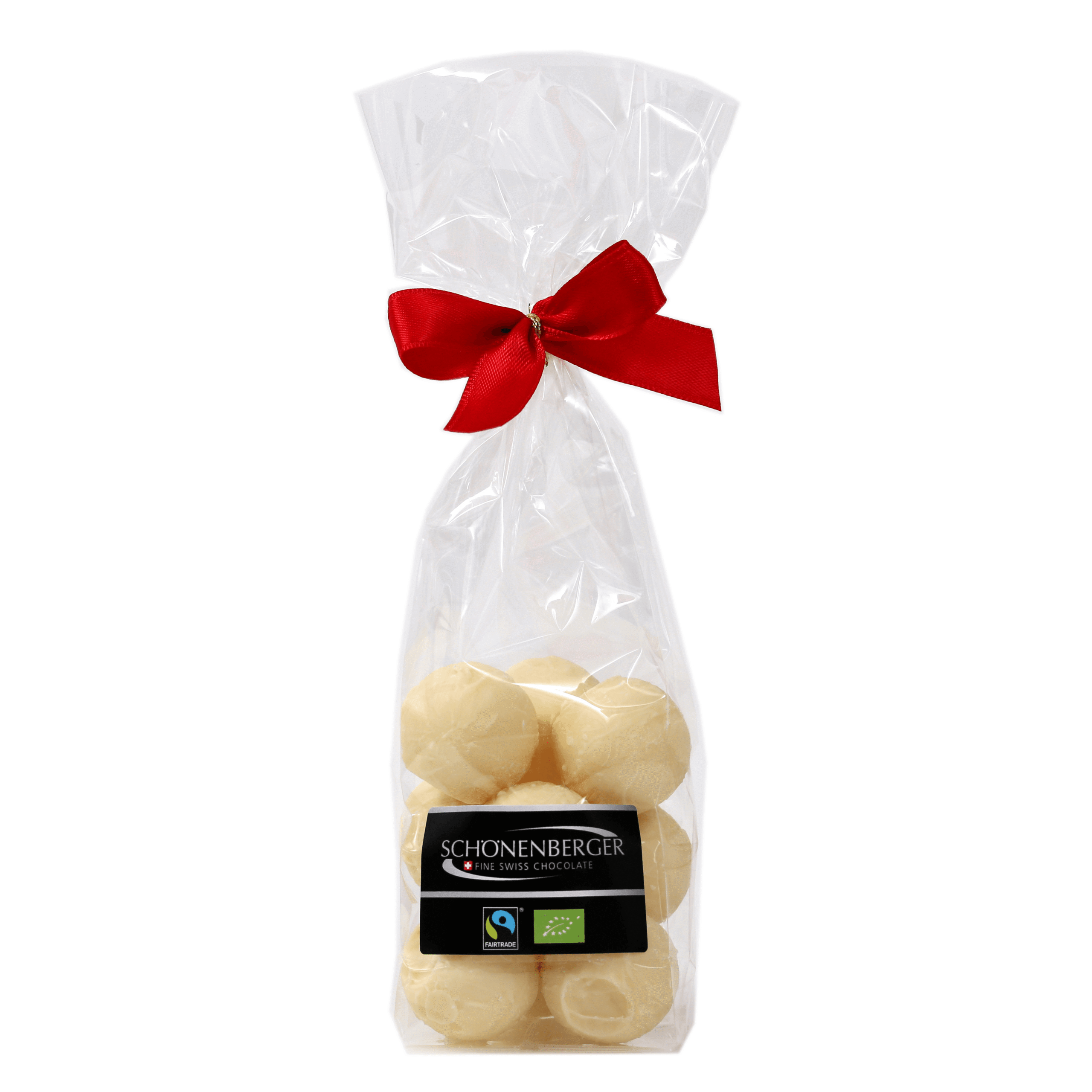 Fairtrade Bio Weiße Schokolade Pralinen von Schönenberger aus der Schweiz im Cellophanbeutel