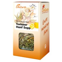Bio Hanftee zitronig Kräutertee "Teelaxer Hanf Sepp" von Life Earth in der Schachtel