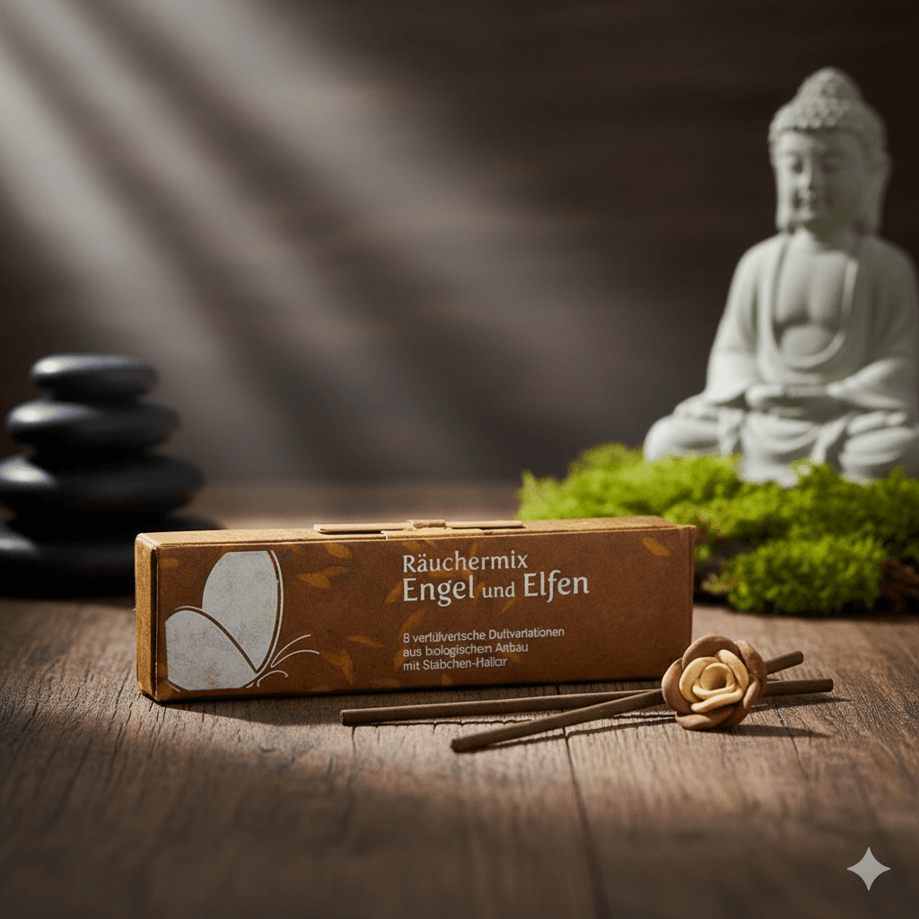Bio- & Demeter-Räucherstäbchen Mix Engel und Elfen von Nepali Gardens aus Nepal inklusive Tonröschen-Stäbchenhalter - Symbolbild