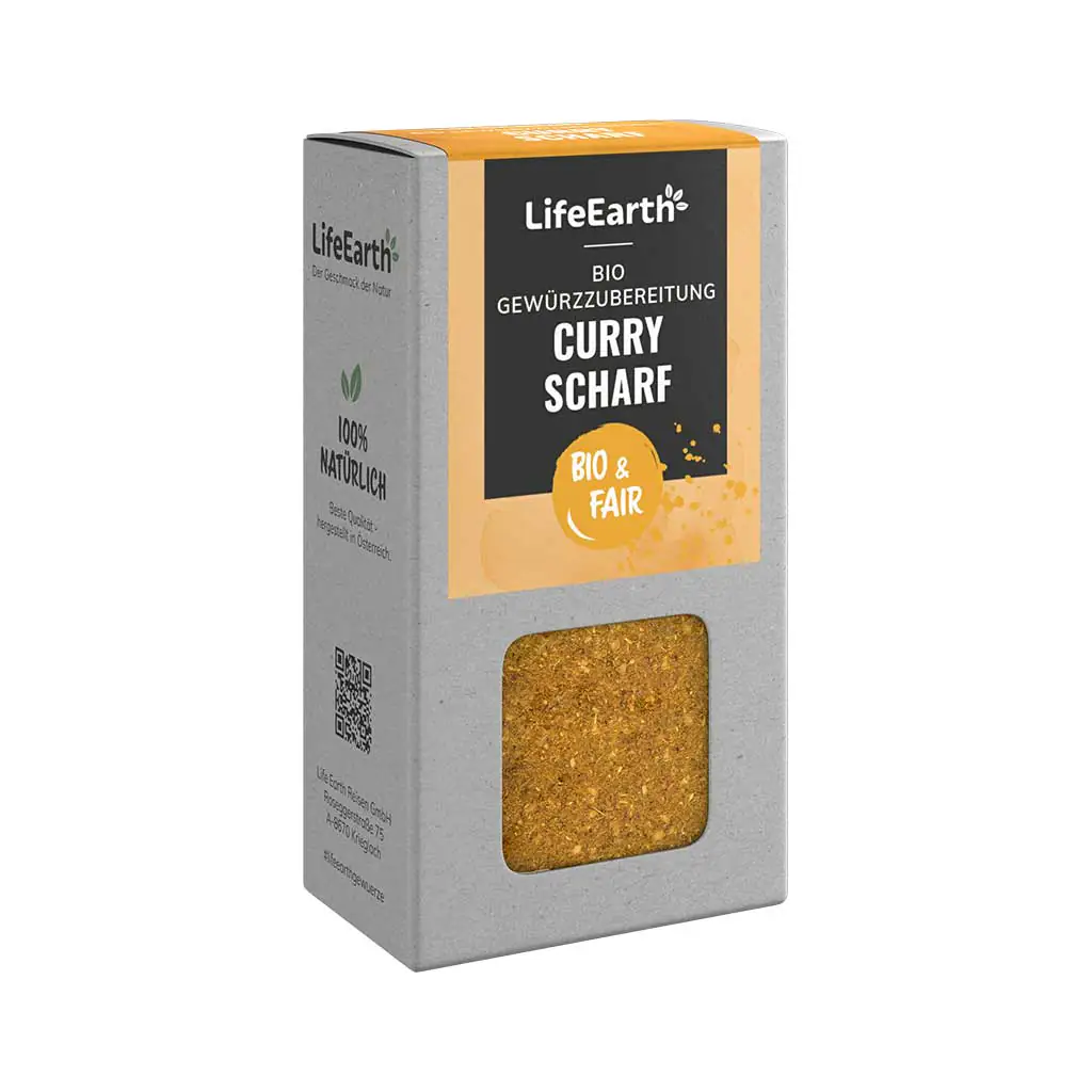 Bio Curry scharf Gewürzmischung von Life Earth Verpackung