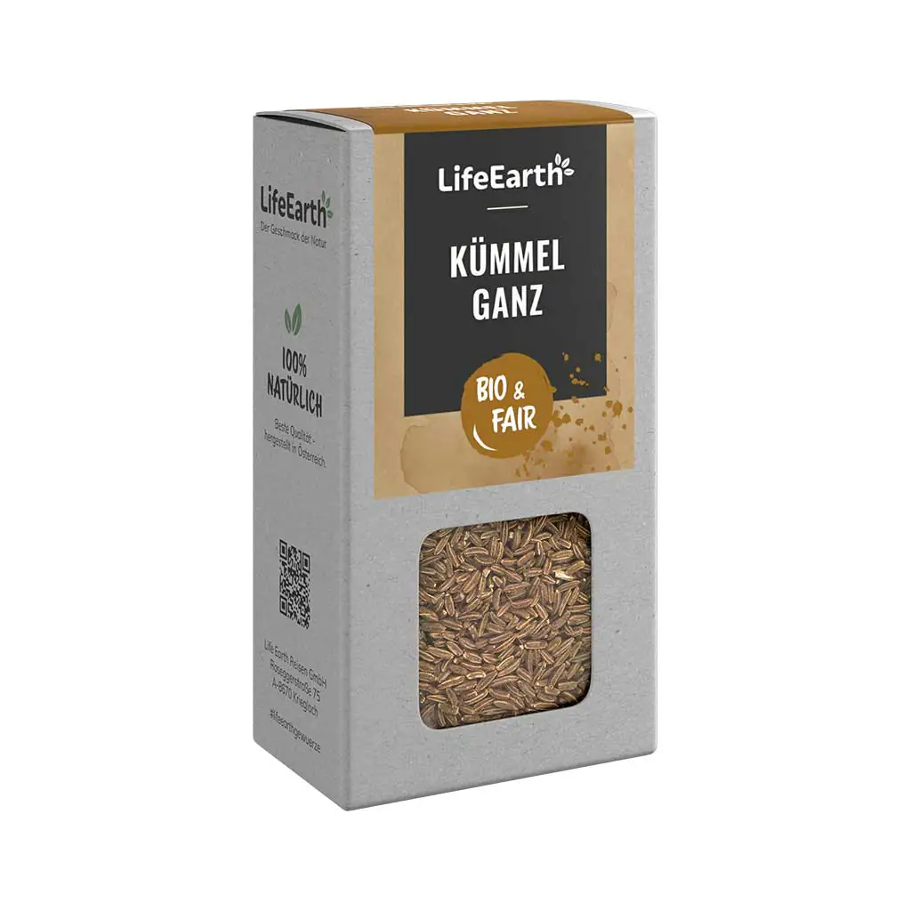 Fairtrade Bio Kümmel ganz von Life Earth Verpackung
