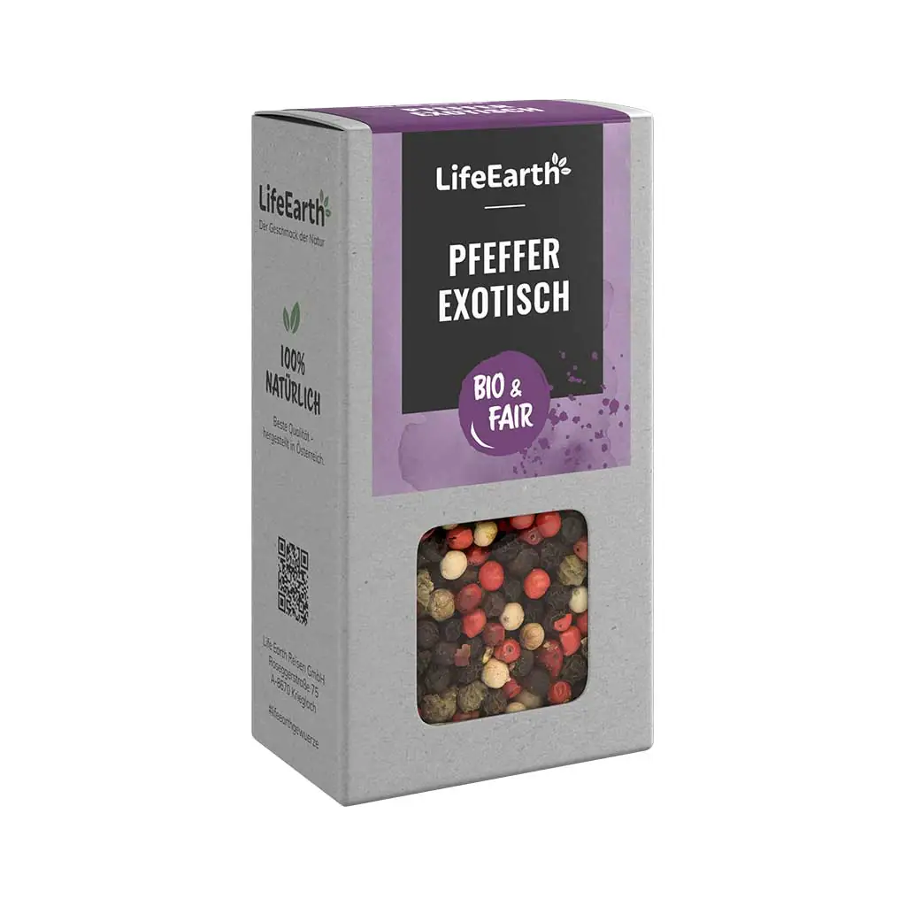 Fairtrade Bio Pfeffer exotisch ganz von Life Earth Verpackung