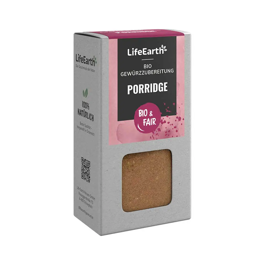 Bio Porridge-Gewürz von Life Earth Verpackung