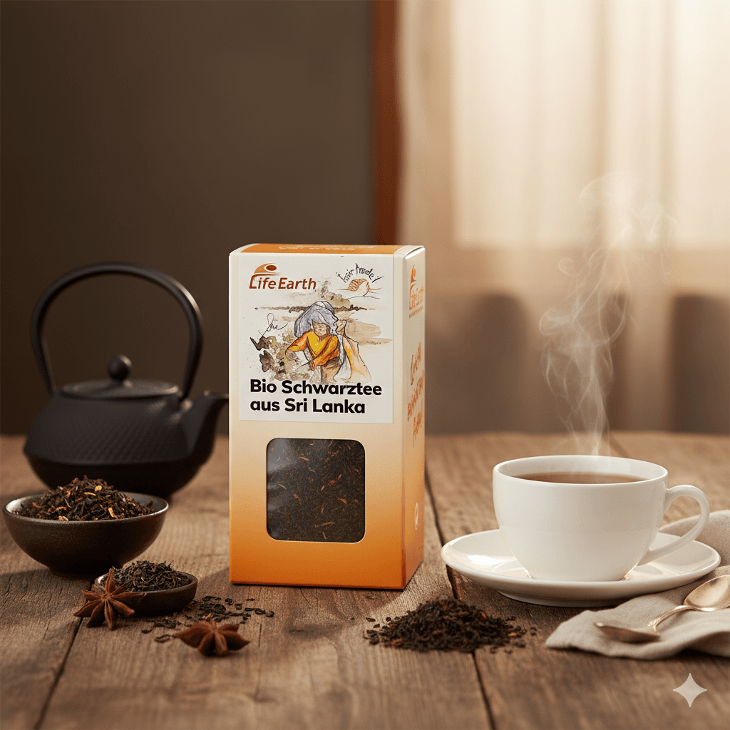 Bio Schwarztee aus Sri Lanka von Life Earth in der Schachtel - Symbolbild