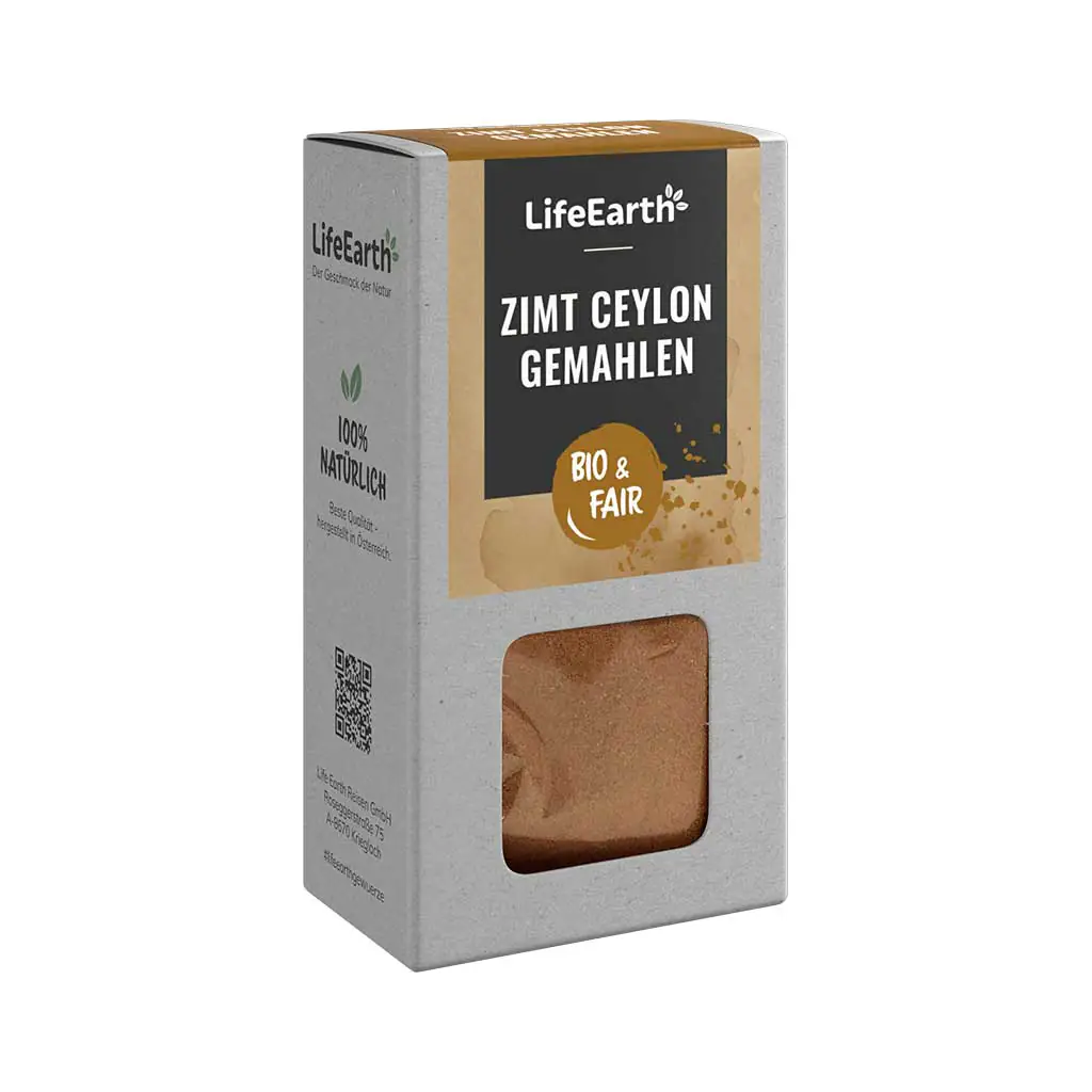 Fairtrade Bio Zimt Ceylon gemahlen von Life Earth Verpackung